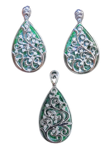Gardens of Eden Earrings Certified (with Hand Carved Burmese A-Jadeite, 18K White Gold, and White Diamonds)