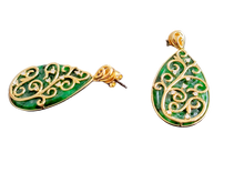 Load image into Gallery viewer, Gardens of Babylon Earrings Certified (with Hand Carved Burmese A-Jadeite, 18K Yellow Gold, and White Diamonds)