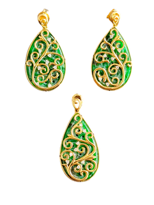 Gardens of Babylon Earrings Certified (with Hand Carved Burmese A-Jadeite, 18K Yellow Gold, and White Diamonds)