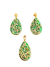 Load image into Gallery viewer, Gardens of Babylon Pendant Certified (with Hand Carved Burmese A-Jadeite, 18K Yellow Gold, and White Diamonds)