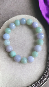 Imperial Green and Lavender Burmese A-Jade Jadeite Beaded Bracelet (10-11mm Each x 18 beads) 07002