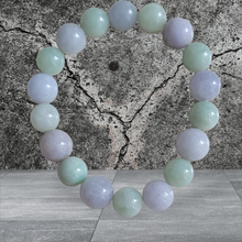 Load image into Gallery viewer, Imperial Green and Lavender Burmese Jade Beaded Bracelet (10mm Each x 18 beads)