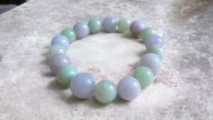 Imperial Green and Lavender Burmese Jade Beaded Bracelet (10mm Each x 18 beads)