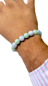 Imperial Green and Lavender Burmese A-Jade Jadeite Beaded Bracelet (10-11mm Each x 18 beads) 07002