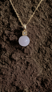 Kyoto Burmese Lavender Jade Bulb Pendant with 14K Yellow Gold and White Round Diamonds