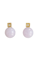 Load image into Gallery viewer, Kyoto Burmese Lavender Jade Bulb Earrings with 14K Yellow Gold and White Round Diamonds