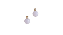 Load image into Gallery viewer, Kyoto Burmese Lavender Jade Bulb Earrings with 14K Yellow Gold and White Round Diamonds