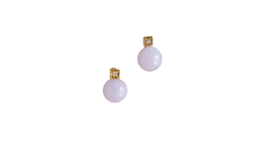 Kyoto Burmese Lavender Jade Bulb Earrings with 14K Yellow Gold and White Round Diamonds