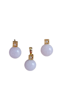 Load image into Gallery viewer, Kyoto Burmese Lavender Jade Bulb Earrings and Pendant Set with 14K Yellow Gold and White Round Diamonds