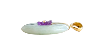Amethyst Blooming Flower Burmese Jade Pendant with 14K Gold