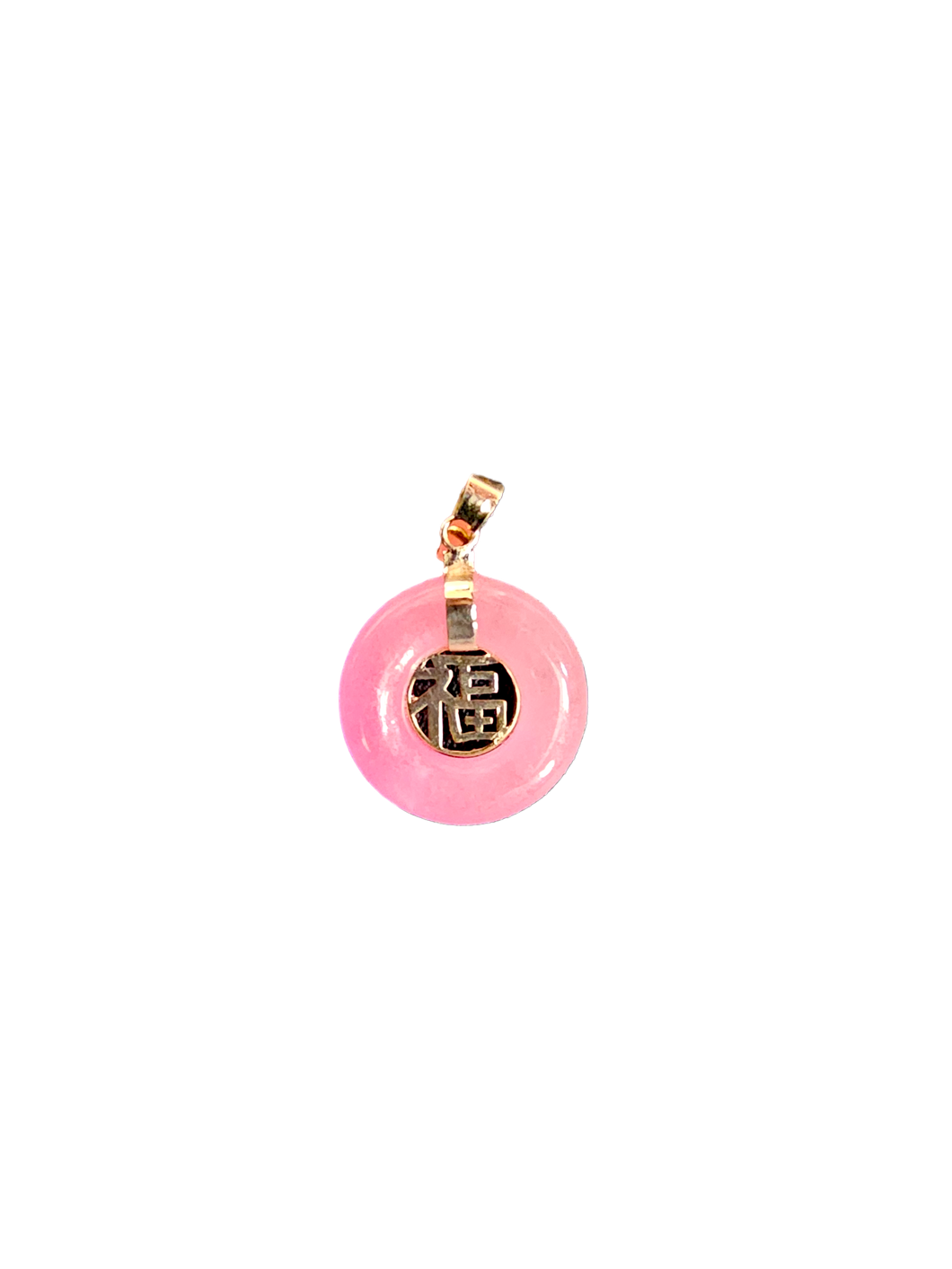 Lantau Zhong Pink Jade Fu Fuku Fortune Pendant (with 14K Gold)