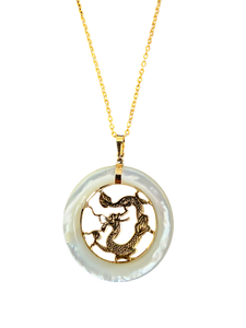 Tai Lantau White MOP Dragon Pendant (with 14K Gold)
