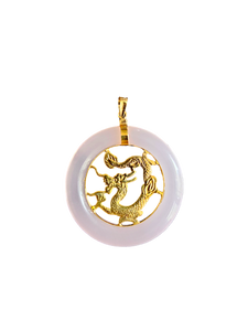 Tai Lantau Winter Pink Jade Dragon Pendant (with 14K Gold)