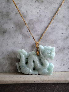 Pinnacle Dragon Burmese Jade Pendant (with 14K Gold)