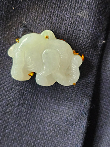 Divine Burmese A-Jadeite Elephant Brooch and Pendant (with 18K Gold)