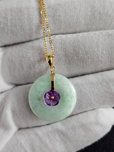 Load image into Gallery viewer, Amethyst Blooming Flower Burmese A-Jade Pendant with 14K Gold