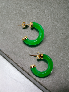 C-Hoop Jade Earrings (With 14K Gold)