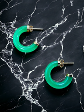 Load image into Gallery viewer, C-Hoop Jade Earrings (With 14K Gold)