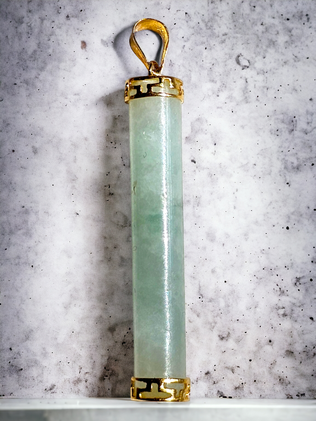 Round Pillar Spring Jade Pendant (With 14K Gold)
