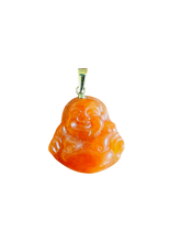 Load image into Gallery viewer, Cha&#39;an Hong Jade Laughing Buddha Pendant with 14K Gold