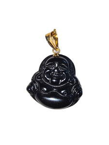 Cha'an Onyx Laughing Buddha Pendant with 14K Gold