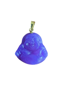 茶安（紫）翡翠笑う仏ペンダント（14Kゴールド付き）