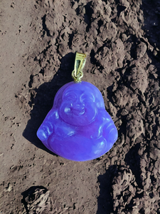 Cha'an (Purple) Jade Laughing Buddha Pendant (With 14K Gold)