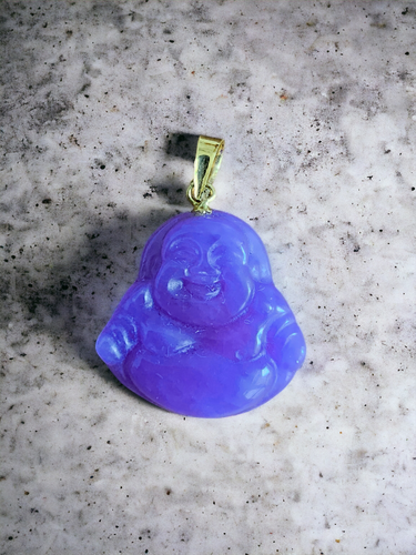 茶安（紫）翡翠笑う仏ペンダント（14Kゴールド付き）