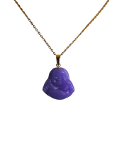 Load image into Gallery viewer, Cha&#39;an (Purple) Jade Laughing Buddha Pendant (With 14K Gold)