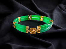 Load image into Gallery viewer, Double Fu Fuku Fortune Jade Bracelet (with 14K Gold)
