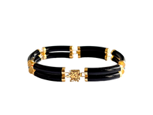 Load image into Gallery viewer, Double Fu Fuku Fortune Onyx Bracelet (with 14K Gold)