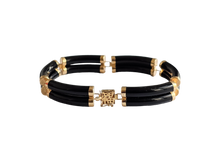 Load image into Gallery viewer, Double Fu Fuku Fortune Onyx Bracelet (with 14K Gold)