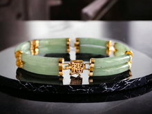 Load image into Gallery viewer, Double Fu Fuku Fortune Spring Jade Bracelet (with 14K Gold)