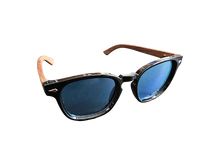Load image into Gallery viewer, FYORO Ryu Sunglasses (UV400 Polarized Blue tinted Lens, Glossy Black Frames, Walnut Temple)