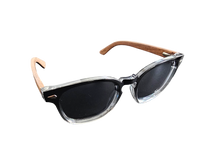 Load image into Gallery viewer, FYORO Ryu Sunglasses (UV400 Polarized Grey tinted Lens, Glossy Black and Crystal Hombre Frames, Walnut Temple)
