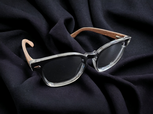FYORO Ryu Sunglasses (UV400 Polarized Grey tinted Lens, Glossy Black and Crystal Hombre Frames, Walnut Temple)