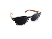 画像をギャラリービューアに読み込む, FYORO Ryu Sunglasses (UV400 Polarized Grey tinted Lens, Glossy Black and Crystal Hombre Frames, Walnut Temple)