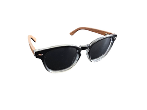 FYORO Ryu Sunglasses (UV400 Polarized Grey tinted Lens, Glossy Black and Crystal Hombre Frames, Walnut Temple)