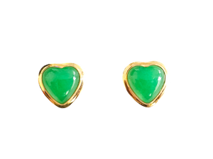 Qing Heart Jade Earrings (with 14K Yellow Gold)