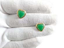 Load image into Gallery viewer, Qing Heart Jade Earrings (with 14K Yellow Gold)