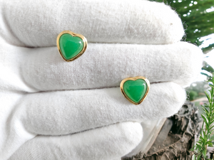 Qing Heart Jade Earrings (with 14K Yellow Gold)