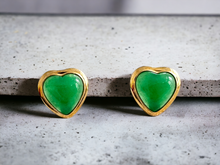 Load image into Gallery viewer, Qing Heart Jade Earrings (with 14K Yellow Gold)