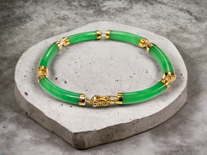 Fu Fuku Fortune Jade Bracelet (with 14K Gold)
