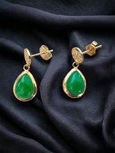 Load image into Gallery viewer, Fu Fuku Fortune Pear Jade Earrings (with 14K Gold)