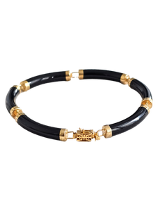Fu Fuku Fortune Onyx Bracelet (with 14K Solid Yellow Gold)
