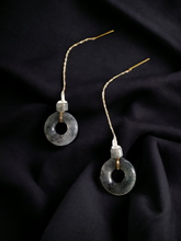 Load image into Gallery viewer, Avantgarde Burmese Noir A-Jadeite Donut Drop and Dangle Earrings (with 18K Yellow Gold Chains)