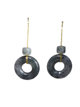 將圖片載入到圖庫檢視器中， Avantgarde Burmese Noir A-Jadeite Donut Drop and Dangle Earrings (with 18K Yellow Gold Chains)