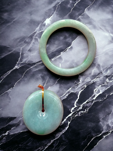 Opulent Offspring Burmese A-Jadeite Donut Pendant and Baby Bangle Set (with 18K Yellow Gold)