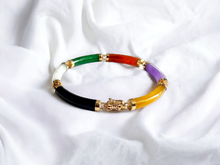 將圖片載入到圖庫檢視器中， Fu Fuku Fortune Eclectic Jade Onyx MOP Tube Bracelet (with 14K Yellow Gold)