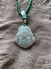 將圖片載入到圖庫檢視器中， Sapporo Burmese A-Jadeite Big Laughing Buddha Pendant Necklace with FYORO String